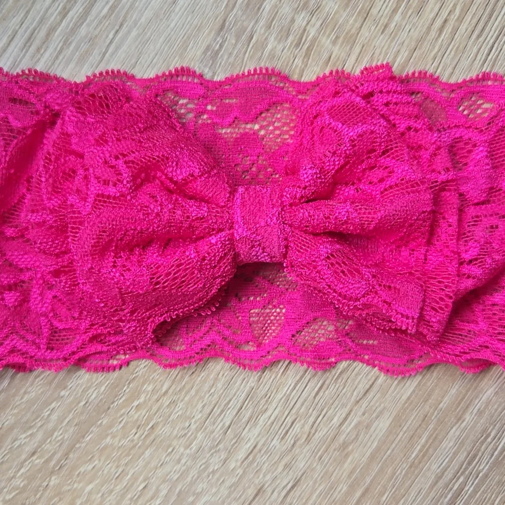 Hot Pink Lace Bowknot Headband Elastic Bow Headwrap Baby Girl Toddler Hairband